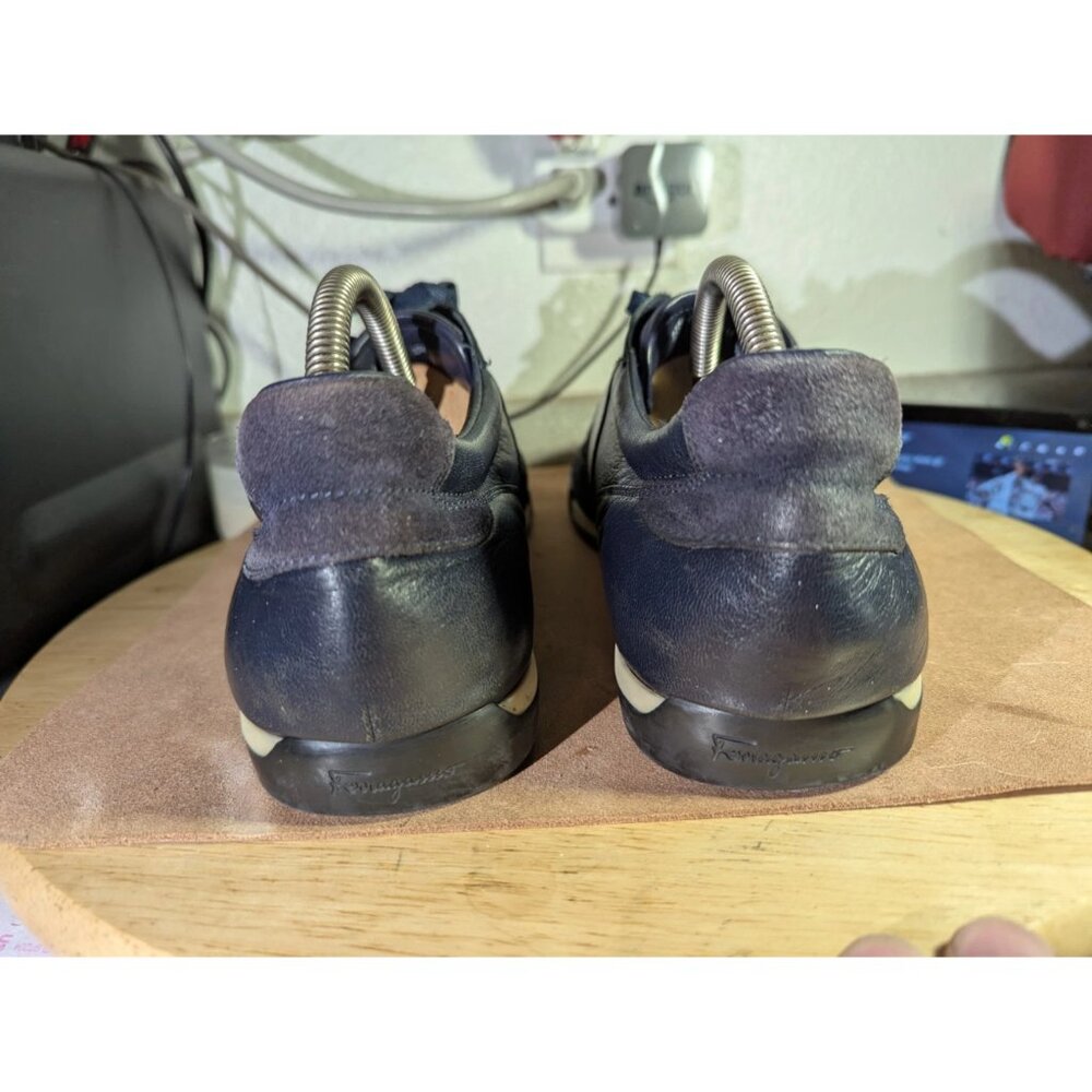 $995 Authentic SALVATORE FERRAGAMO Made in ITALY Blue Leather Sneakers Sz.10.5 - Picture 3 of 12